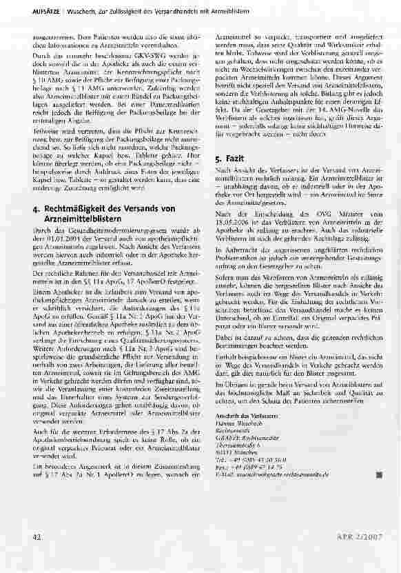 Vorschauseite 3: Zur Zulässigkeit des Versandhandels mit Arzneiblistern