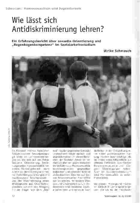 Vorschauseite 1: Schwerpunkt Homosexualität und JugendarbeitWie lässt sich Antidiskriminierung lehren?