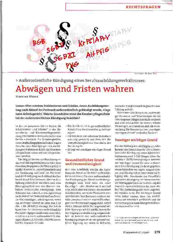 Vorschauseite 1: Außerordentliche Kündigung eines Berufsausbildungsverhältnisses: Abwägen und Fristen wahren