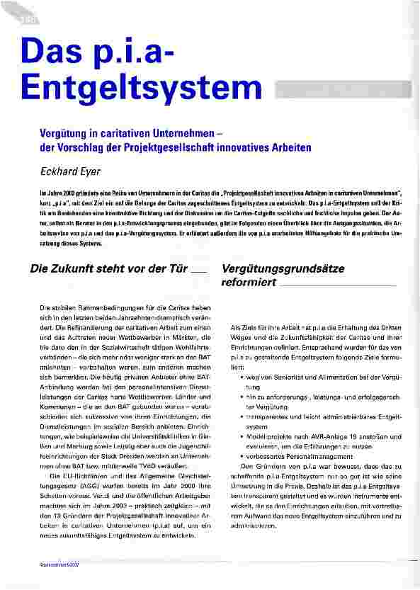 Vorschauseite 1: Das p.i.a-Entgeltsystem - Vergütung in caritativen Unternehmen