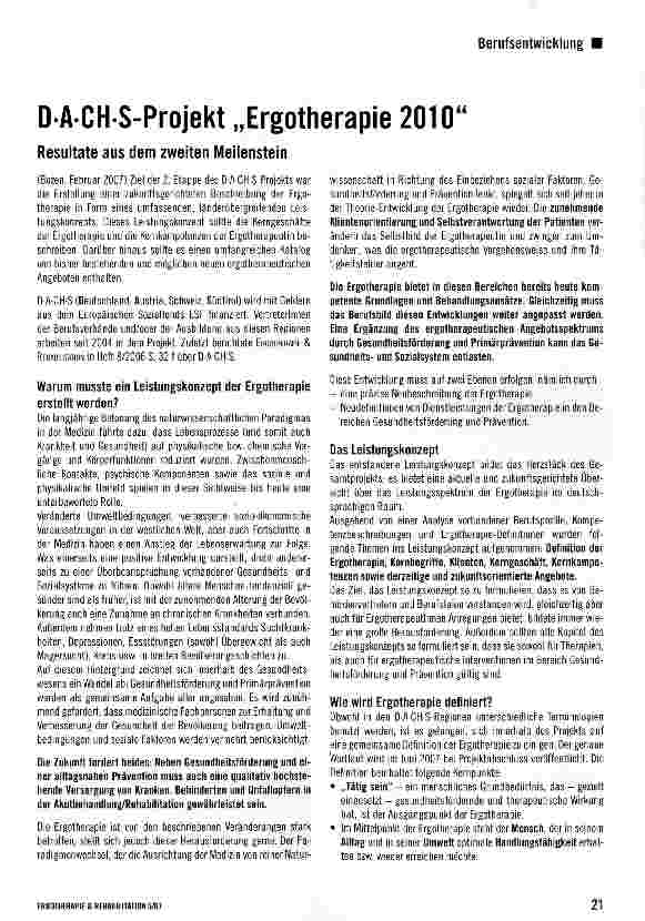 Vorschauseite 1: DACHS-Projekt Ergotherapie 2010 - Resultate aus dem zweiten Meilenstein