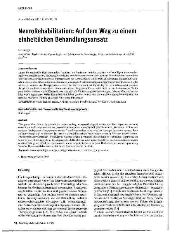 Vorschauseite 1: NeuroRehabilitation: Auf dem Weg zu einem einheitlichen Behandlungsansatz