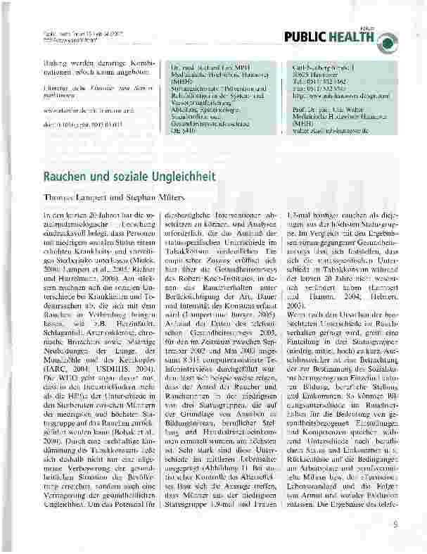 Vorschauseite 1: Rauchen und soziale Ungleichheit
