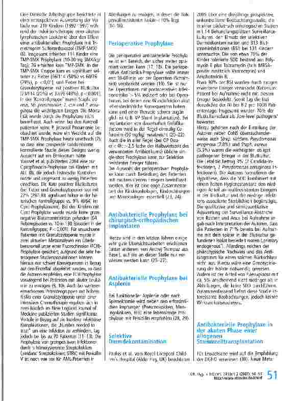 Vorschauseite 2: Chemoprophylaxe bakterieller Infektionskrankheiten in der pädiatrischen Onkologie: Diskussion einer aktuellen Literaturrecherche