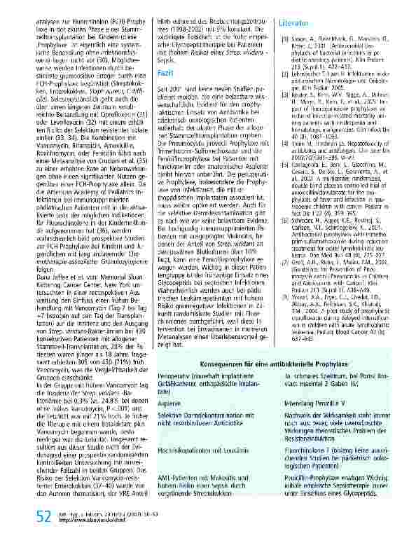 Vorschauseite 3: Chemoprophylaxe bakterieller Infektionskrankheiten in der pädiatrischen Onkologie: Diskussion einer aktuellen Literaturrecherche