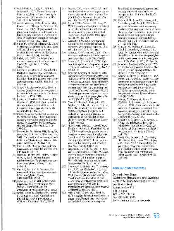 Vorschauseite 4: Chemoprophylaxe bakterieller Infektionskrankheiten in der pädiatrischen Onkologie: Diskussion einer aktuellen Literaturrecherche