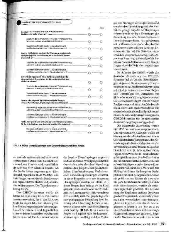Vorschauseite 2: Prävalenz und Charakteristika von Kindern und Jugendlichen mit speziellem Versorgungsbedarf im Kinderund Jugendgesundheitssurvey (KiGGS) in Deutschland