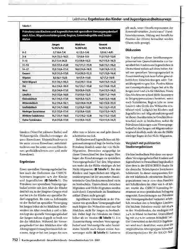 Vorschauseite 3: Prävalenz und Charakteristika von Kindern und Jugendlichen mit speziellem Versorgungsbedarf im Kinderund Jugendgesundheitssurvey (KiGGS) in Deutschland