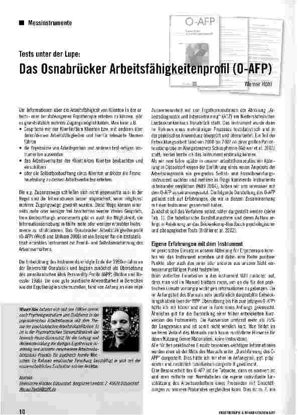 Vorschauseite 1: Das Osnabrücker Arbeitsfähigkeitenprofil (O-AFP)