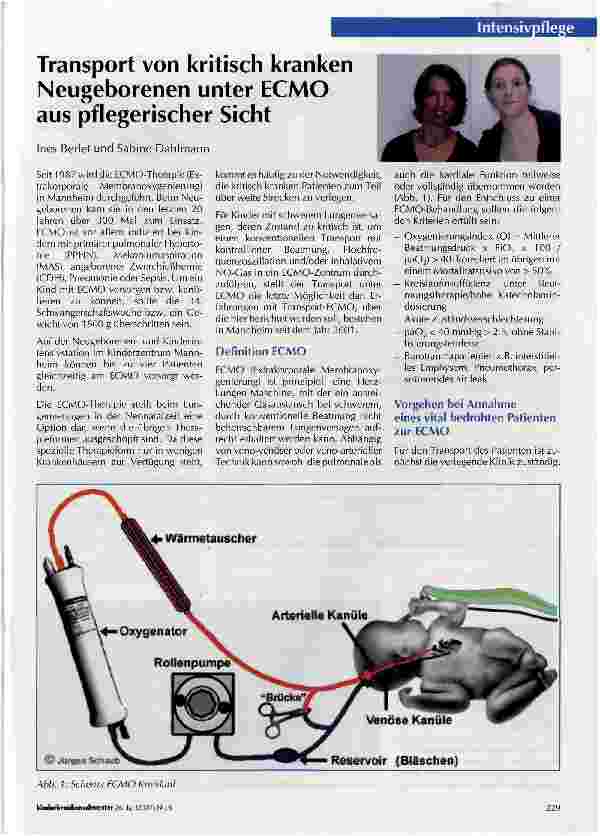 Vorschauseite 1: Transport von kritisch kranken Neugeborenen unter ECMO aus pflegerischer Sicht