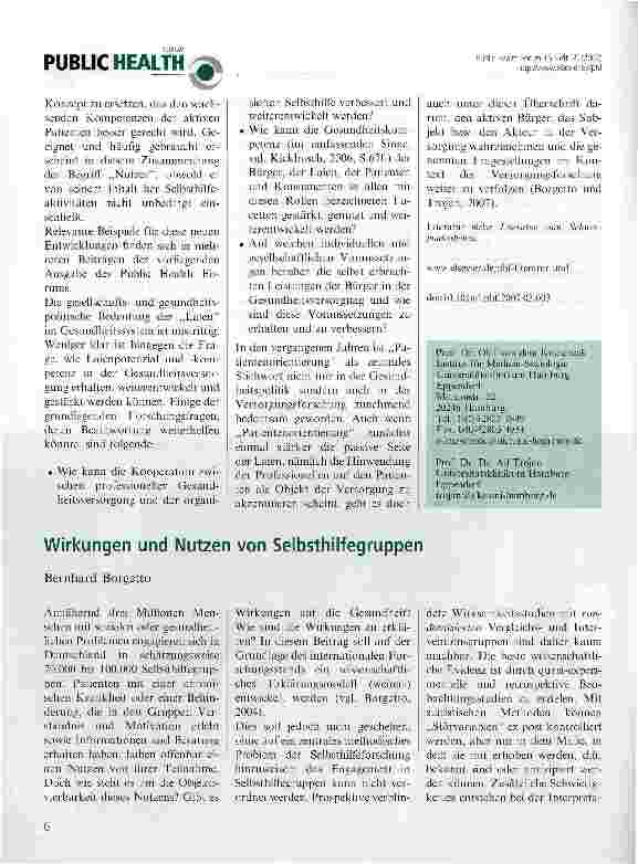 Vorschauseite 1: Wirkungen und Nutzen von Selbsthilfegruppen