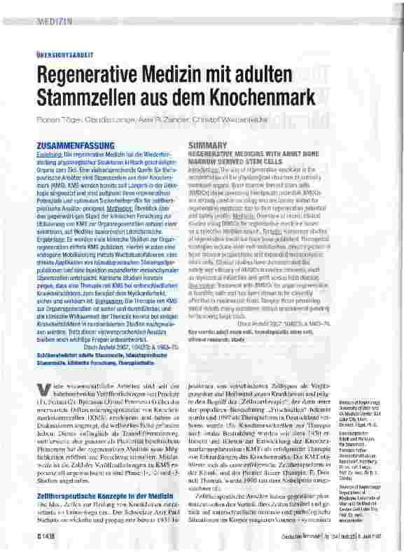 Vorschauseite 1: Regenerative Medizin mit adulten Stammzellen aus dem Knochenmark