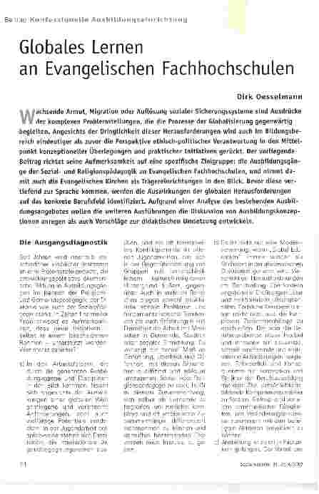 Vorschauseite 1: Globales Lernen an Evangelischen Fachhochschulen