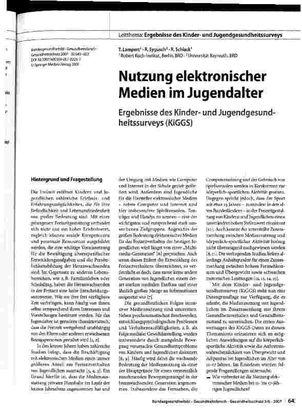 Vorschauseite 1: Nutzung elektronischer Medien im Jugendalter