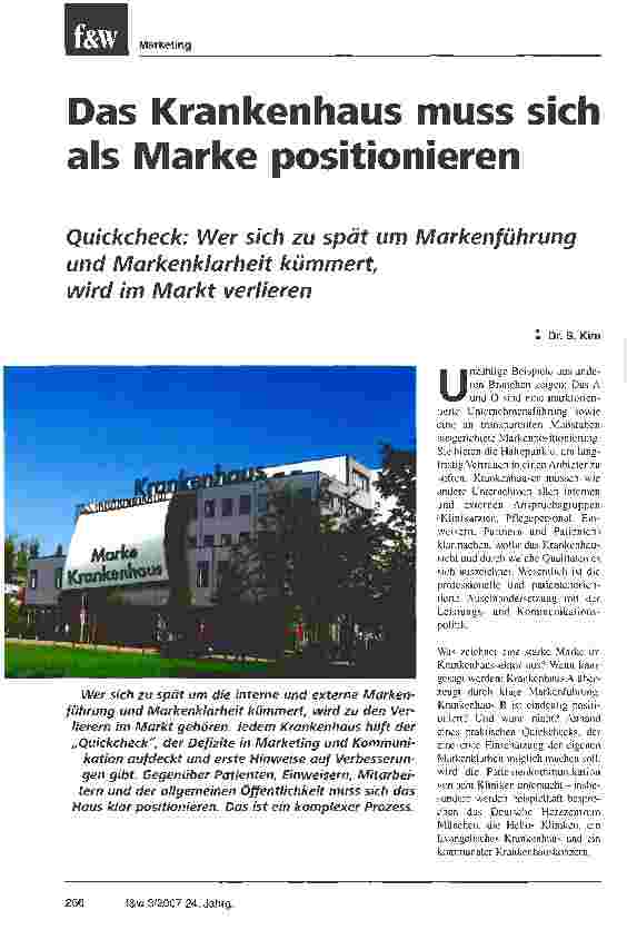 Vorschauseite 1: Das Krankenhaus muss sich als Marke positionieren