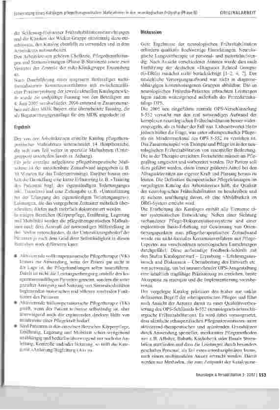 Vorschauseite 3: Entwicklung eines Kataloges pflegetherapeutischer Maßnahmen in der neurologischen Frührehabilitation (Phase B)