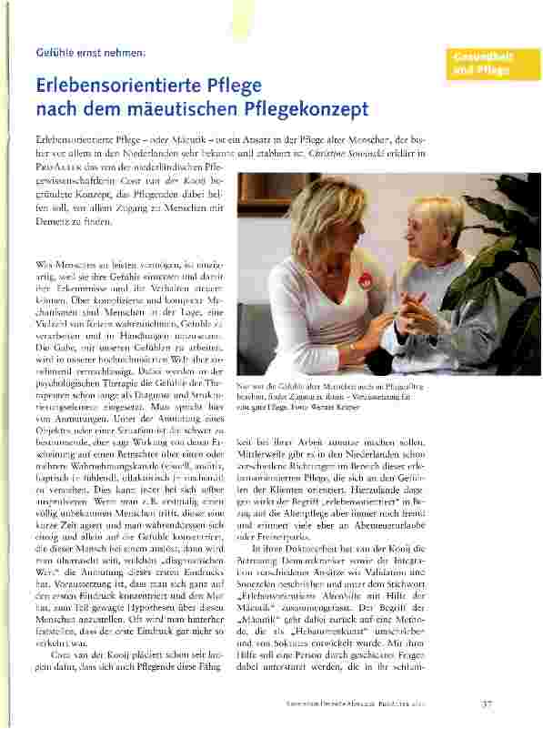 Vorschauseite 1: Erlebensorientierte Pflege nach dem mäeutischen Pflegekonzept