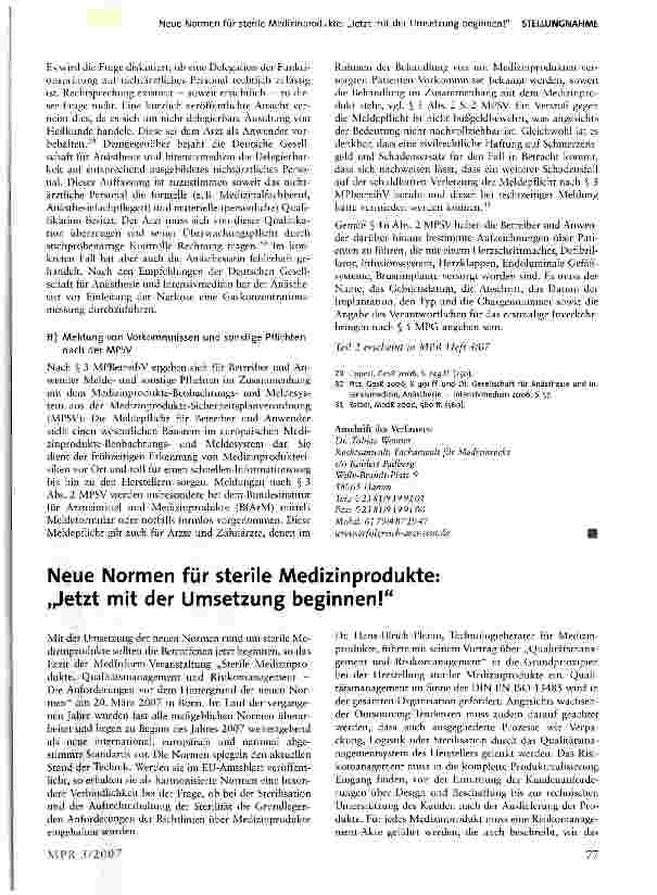 Vorschauseite 1: Neue Normen für sterile Medizinprodukte: Jetzt mit der Umsetzung beginnen!