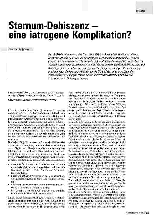 Vorschauseite 1: Sternum-Dehiszenz - eine iatrogene Komplikation?