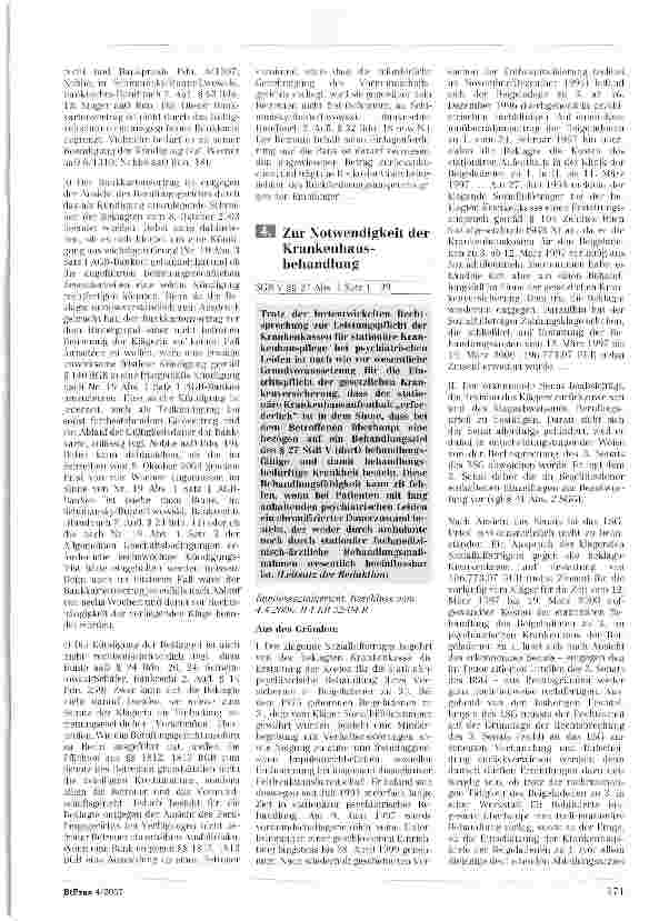 Vorschauseite 1: Zur Notwendigkeit der Krankenhausbehandlung