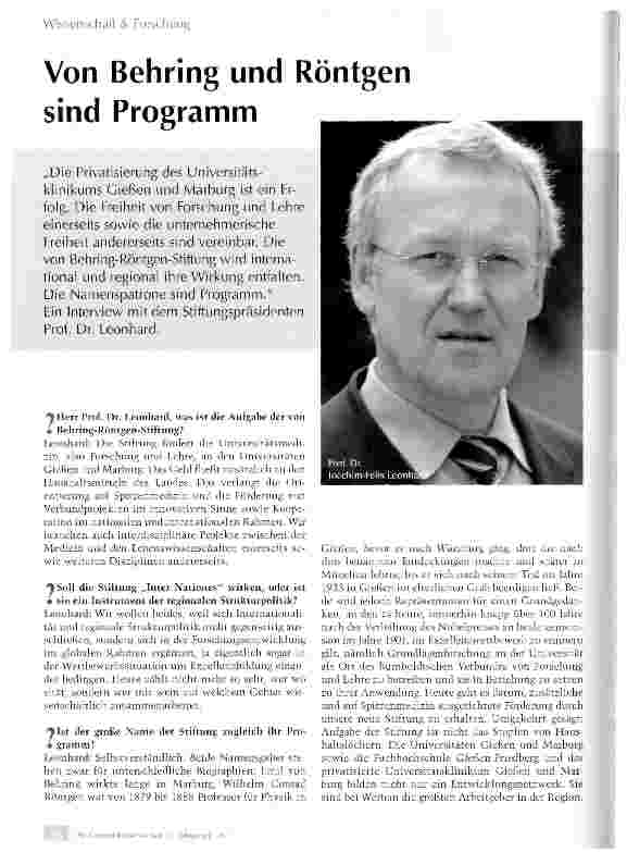 Vorschauseite 1: Von Behring und Röntgen sind Programm
