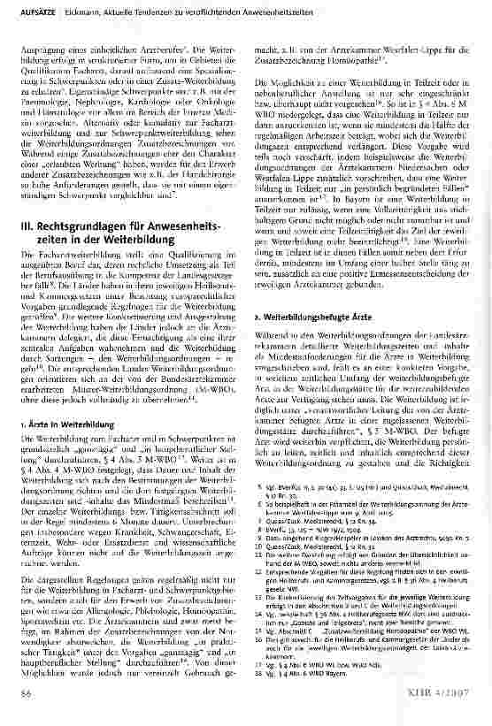 Vorschauseite 2: Aktuelle Tendenzen zu verpflichtenden Anwesenheitszeiten für weiterzubildende und weiterbildungsbefugte Ärzte