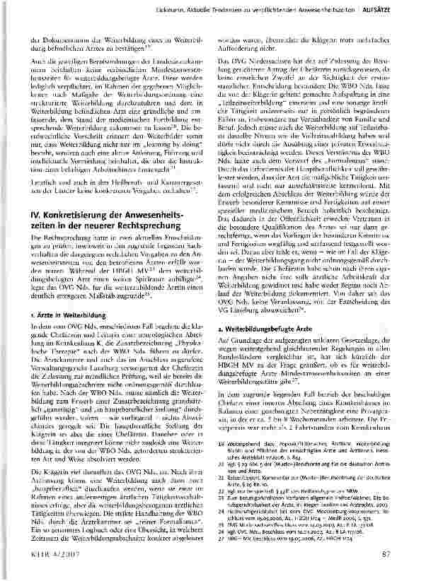 Vorschauseite 3: Aktuelle Tendenzen zu verpflichtenden Anwesenheitszeiten für weiterzubildende und weiterbildungsbefugte Ärzte