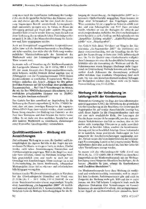 Vorschauseite 2: Die besondere Stellung der Gesundheitshandwerke