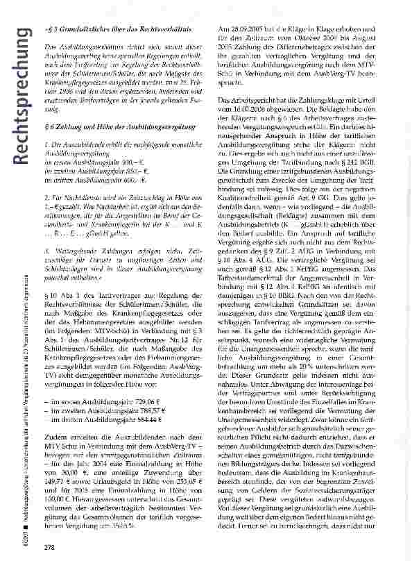 Vorschauseite 2: Ausbildungsvergütung -Unterschreitung der tariflichen Vergütung um mehr als 20 Prozent ist nicht mehr angemessen