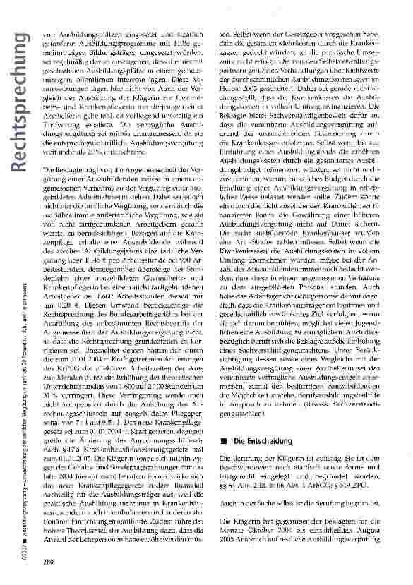 Vorschauseite 4: Ausbildungsvergütung -Unterschreitung der tariflichen Vergütung um mehr als 20 Prozent ist nicht mehr angemessen