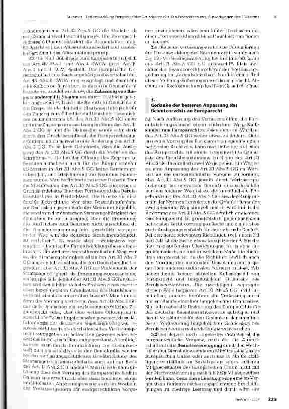 Vorschauseite 3: Die Fortentwicklung der hergebrachten Grundsätze des Berufsbeamtentums und Auswirkungen des Europarechts auf das deutsche Beamtenrecht