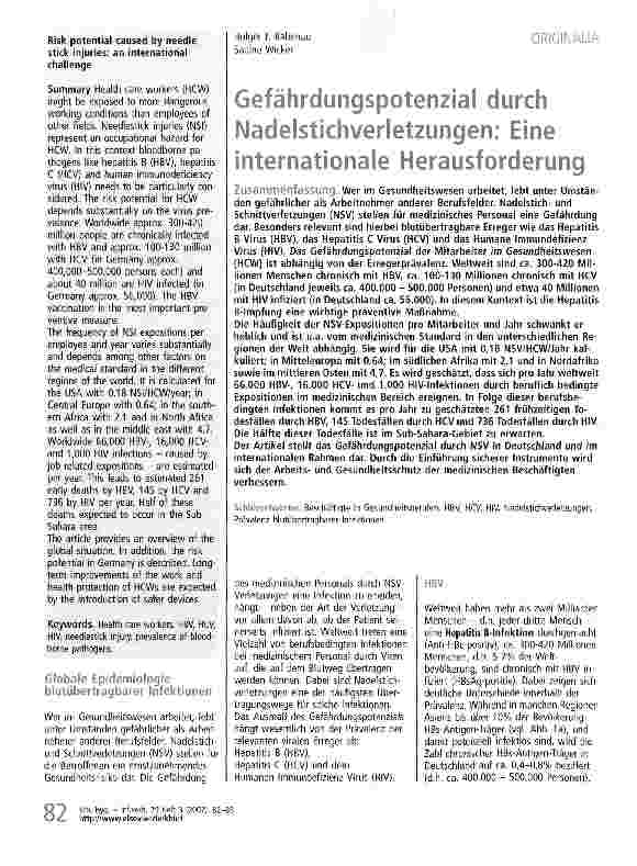 Vorschauseite 1: Gefährdungspotenzial durch Nadelstichverletzungen: Eine internationale Herausforderung