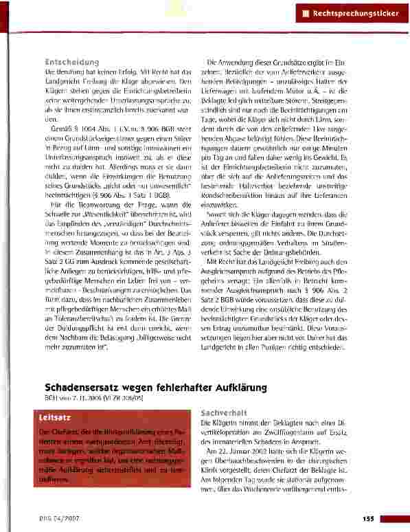 Vorschauseite 1: Schadensersatz wegen fehlerhafter Aufklärung