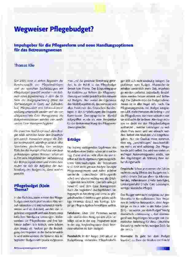 Vorschauseite 1: Wegweiser Pflegebudget?