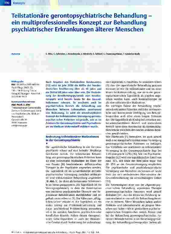 Vorschauseite 1: Teilstationäre gerontopsychiatrische Behandlung ein multiprofessionelles Konzept zur Behandlung psychiatrischer Erkrankungen älterer Menschen