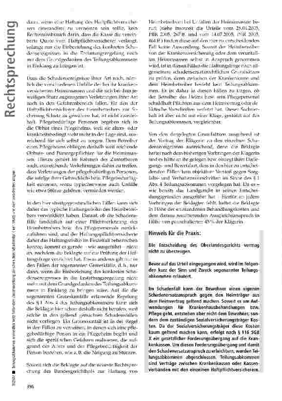 Vorschauseite 4: Teilungsabkommen anwendbar trotz fehlendem Zusammenhang zwischen dem Schadensfall (hier: Sturz) und dem versicherten Wagnis