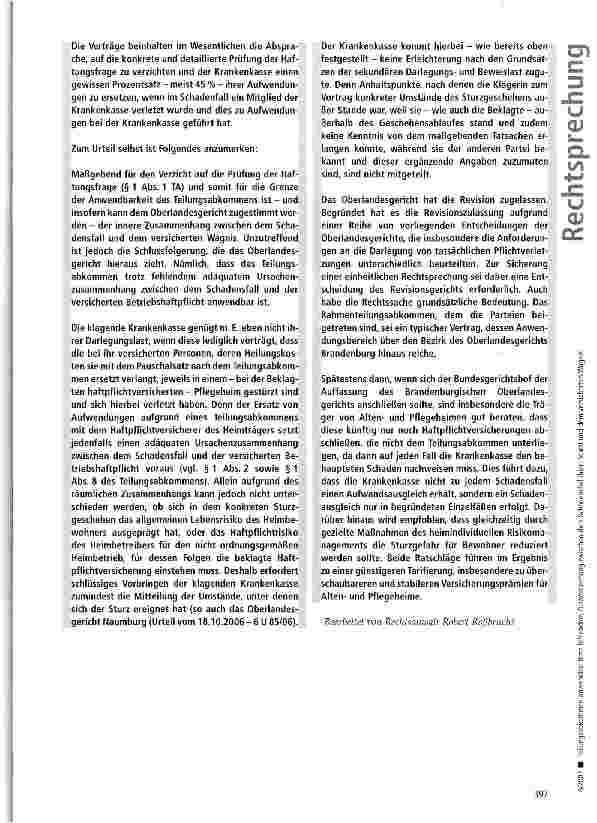 Vorschauseite 5: Teilungsabkommen anwendbar trotz fehlendem Zusammenhang zwischen dem Schadensfall (hier: Sturz) und dem versicherten Wagnis