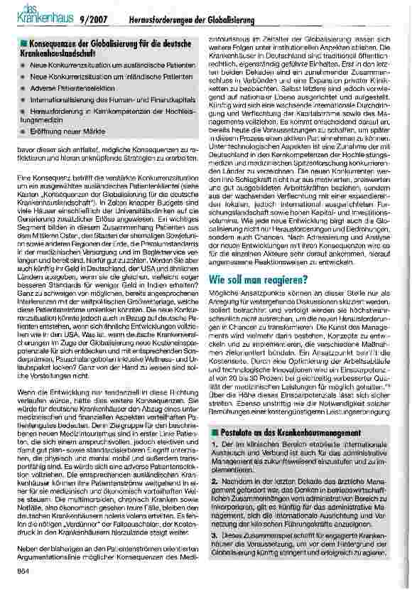 Vorschauseite 4: Die Herausforderungen der Globalisierung für deutsche Krankenhäuser