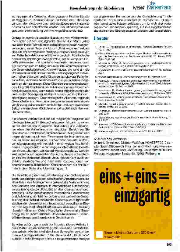 Vorschauseite 5: Die Herausforderungen der Globalisierung für deutsche Krankenhäuser