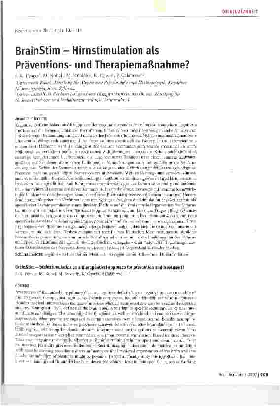 Vorschauseite 1: BrainStim - Hirnstimulation als Präventionsund Therapiemaßnahme?