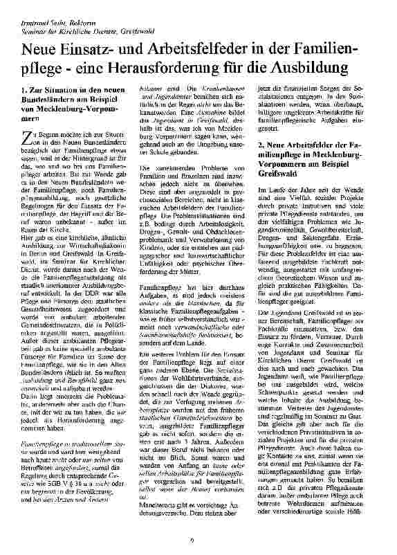 Vorschauseite 1: Neue Einsatzund Arbeitsfelder in der Familienpflege - eine Herausforderung für die Ausbildung