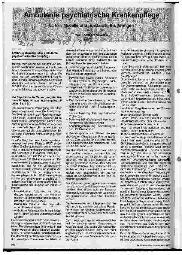 Vorschauseite 1: Ambulante psychiatrische Krankenpflege 2.Folge: Modelle und praktische Erfahrungen