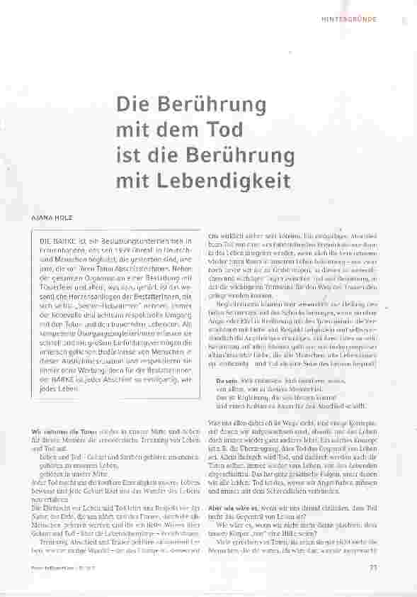 Vorschauseite 1: Die Berührung mit dem Tod ist die Berührung mit Lebendigkeit