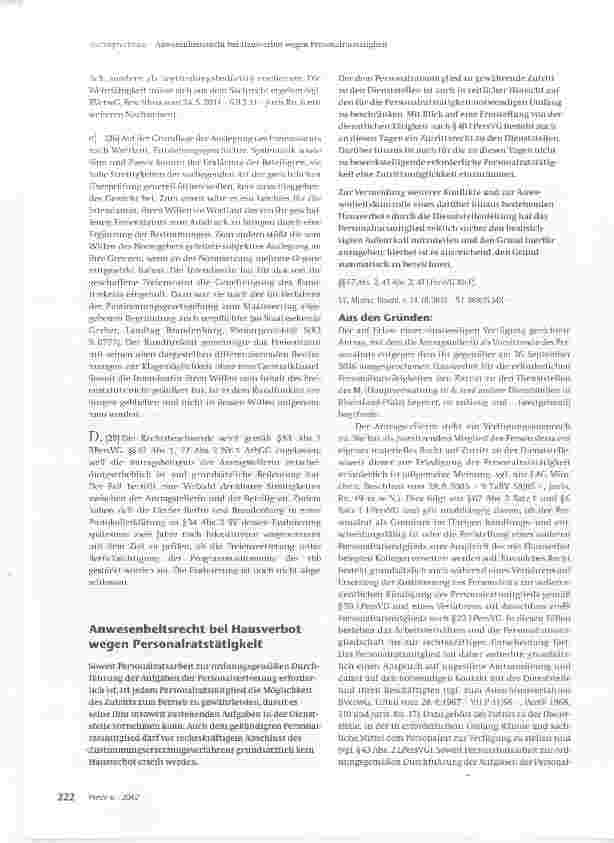 Vorschauseite 1: Anwesenheitsrecht bei Hausverbot wegen Personalratstätigkeit