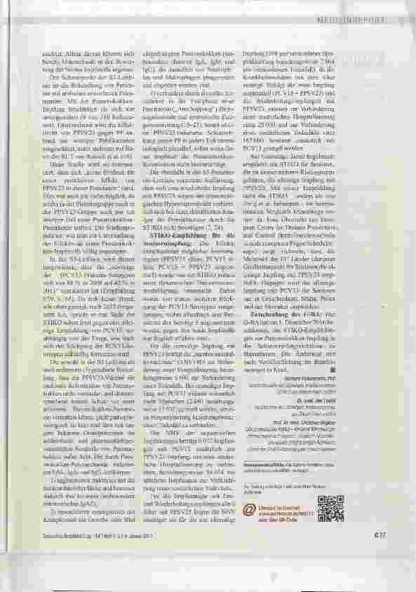Vorschauseite 3: PNEUMOKOKKEN-IMPFUNG (2) Plädoyer für STIKO-Empfehlungen