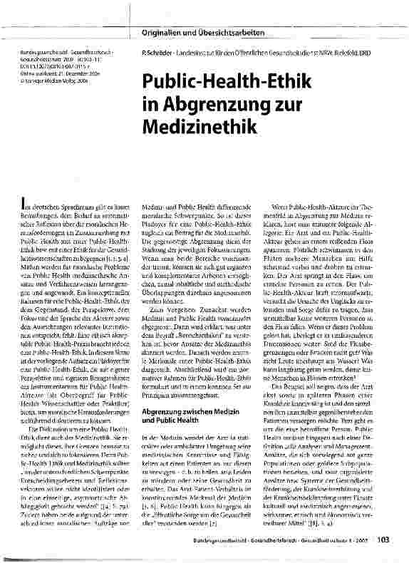 Vorschauseite 1: Public-Health-Ethik in Abgrenzung zur Medizinethik