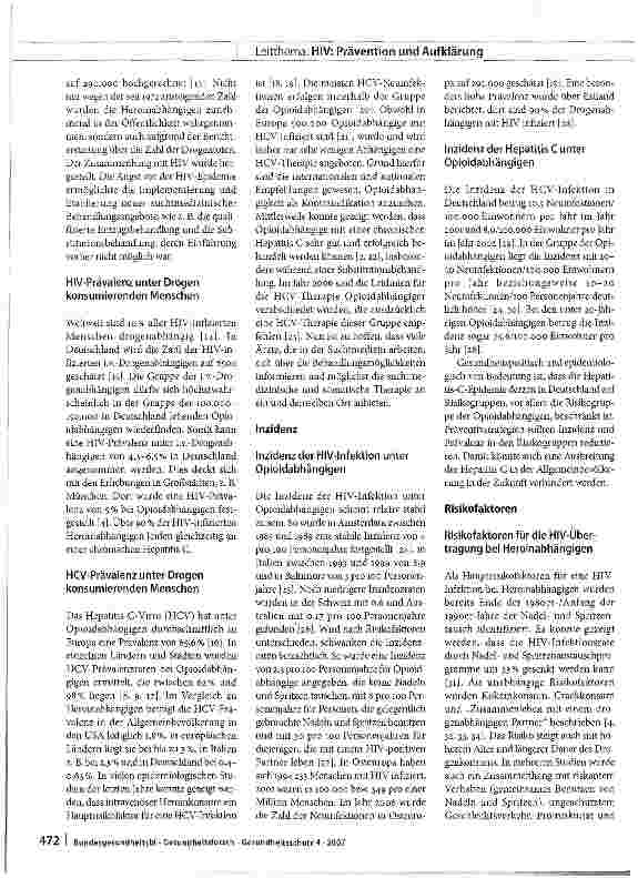 Vorschauseite 2: Ansprechbarkeit von Drogengebrauchern über Infektionsrisiken für HIV und HCV