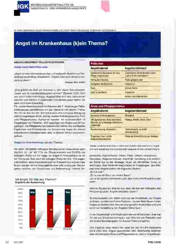 Vorschauseite 1: Angst im Krankenhaus (k)ein Thema?