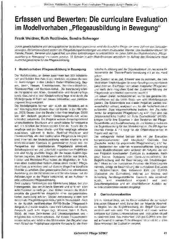 Vorschauseite 1: Erfassen und Bewerten: Die curriculare Evaluation im Modellvorhaben „Pflegeausbildung in Bewegung
