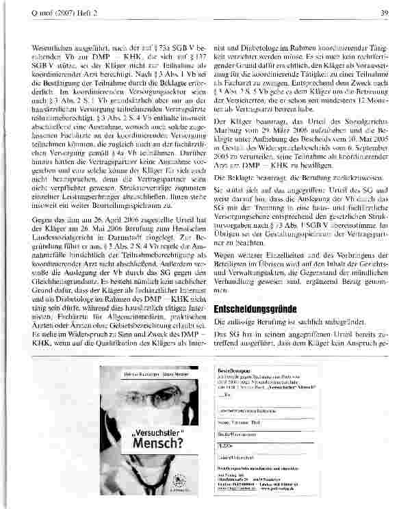 Vorschauseite 2: Strukturverträge: Abgrenzung zwischen hausärztlicher und fachärztlicher Versorgung